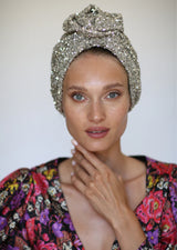 SEQUINED TWISTED TURBAN Silver