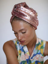 SEQUINED TWISTED TURBAN PINK