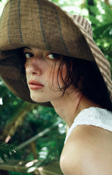 REVERSIBLE 100% LINEN STRIPED HAT light brown