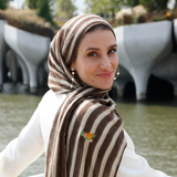 FLORAL EMBROIDERED STRIPED LINEN SCARF