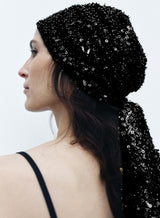 BEADED SEQUIN BANDANA BLACK