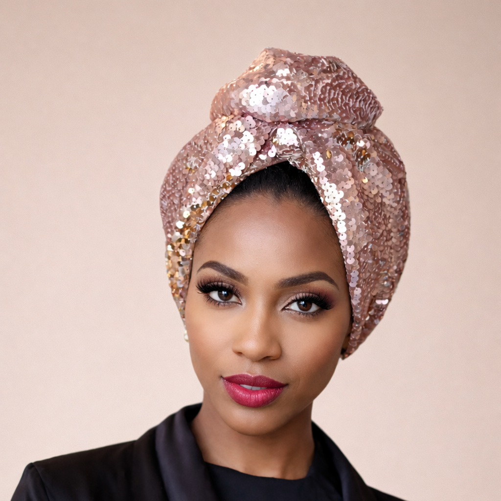 Sequin Messy Bun Turban Pink