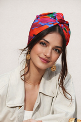 WIRE FULL CAP TURBAN RED FLORAL