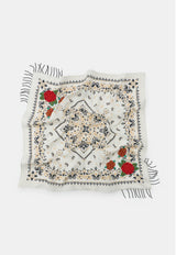 EMBROIDERED ROSE FRINGE SCARF