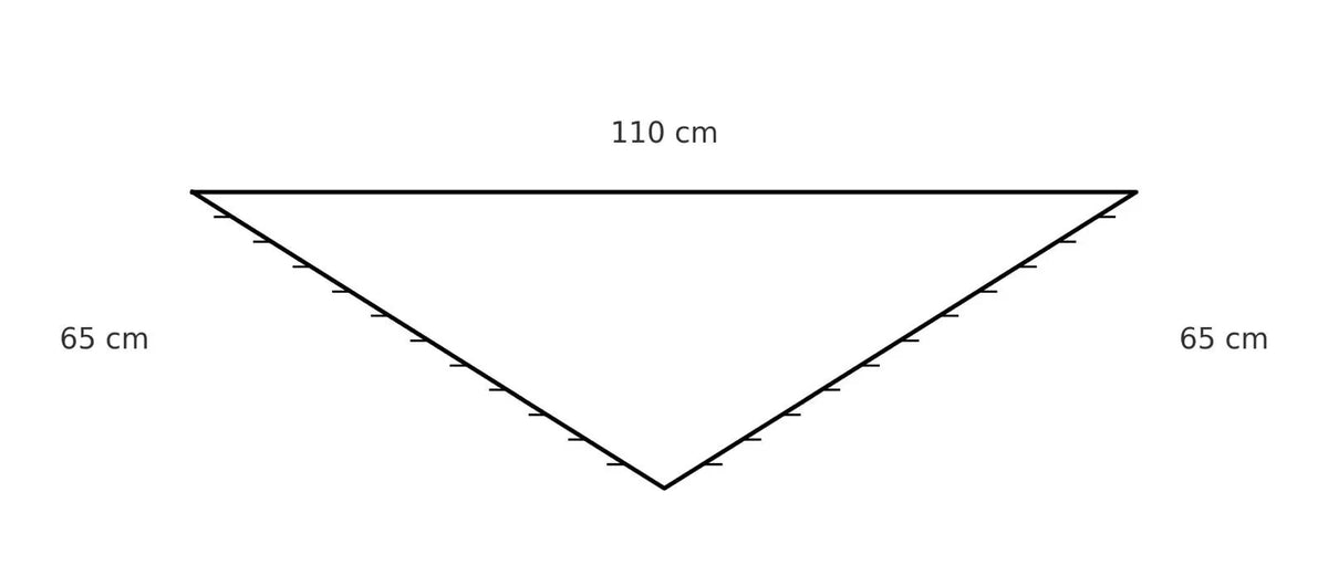 Measurement triangle with sides labeled 65 cm, 110 cm, and 65 cm, with 'SEP' at the bottom right corner.