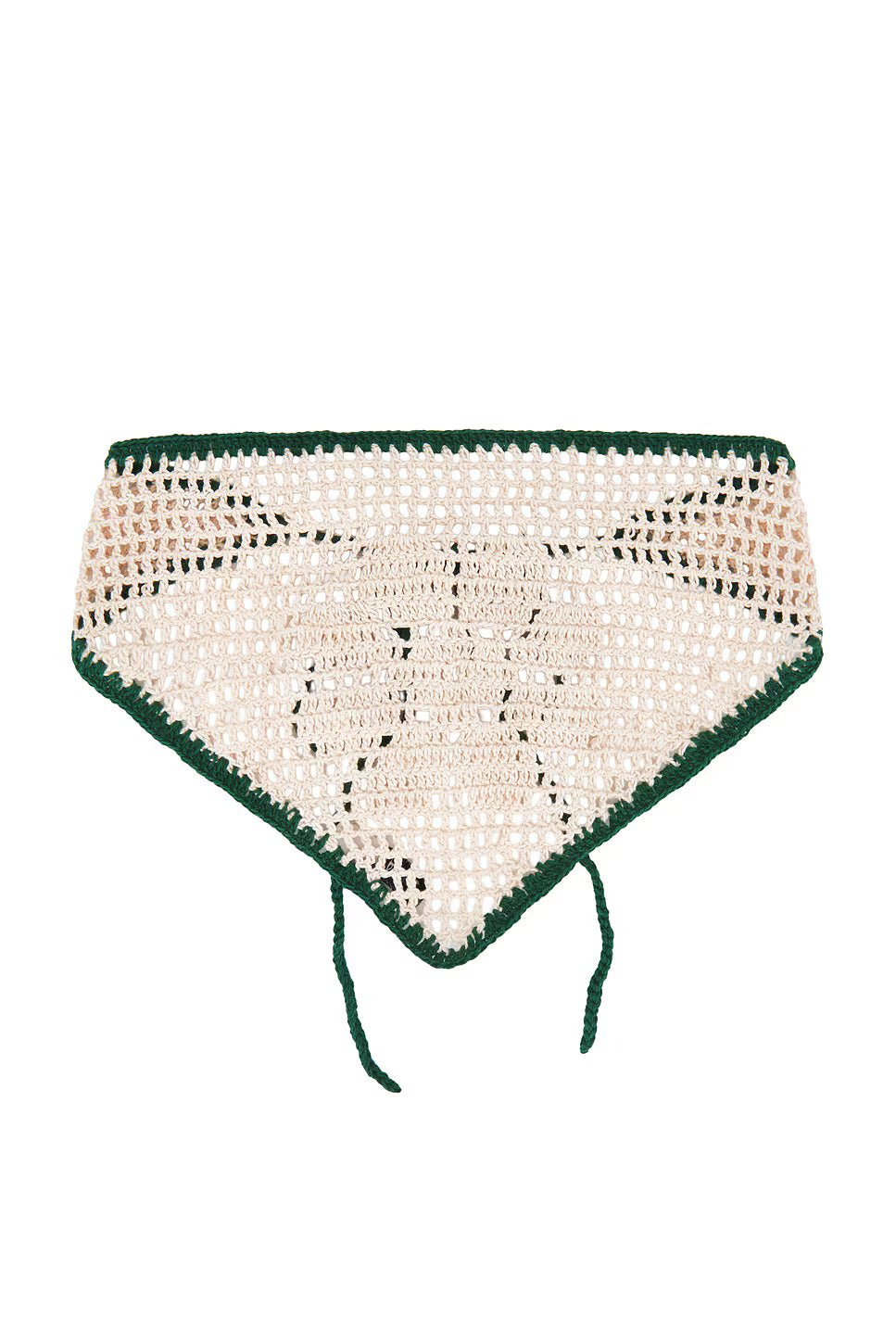 Beige bikini bottom with green trim on a white background