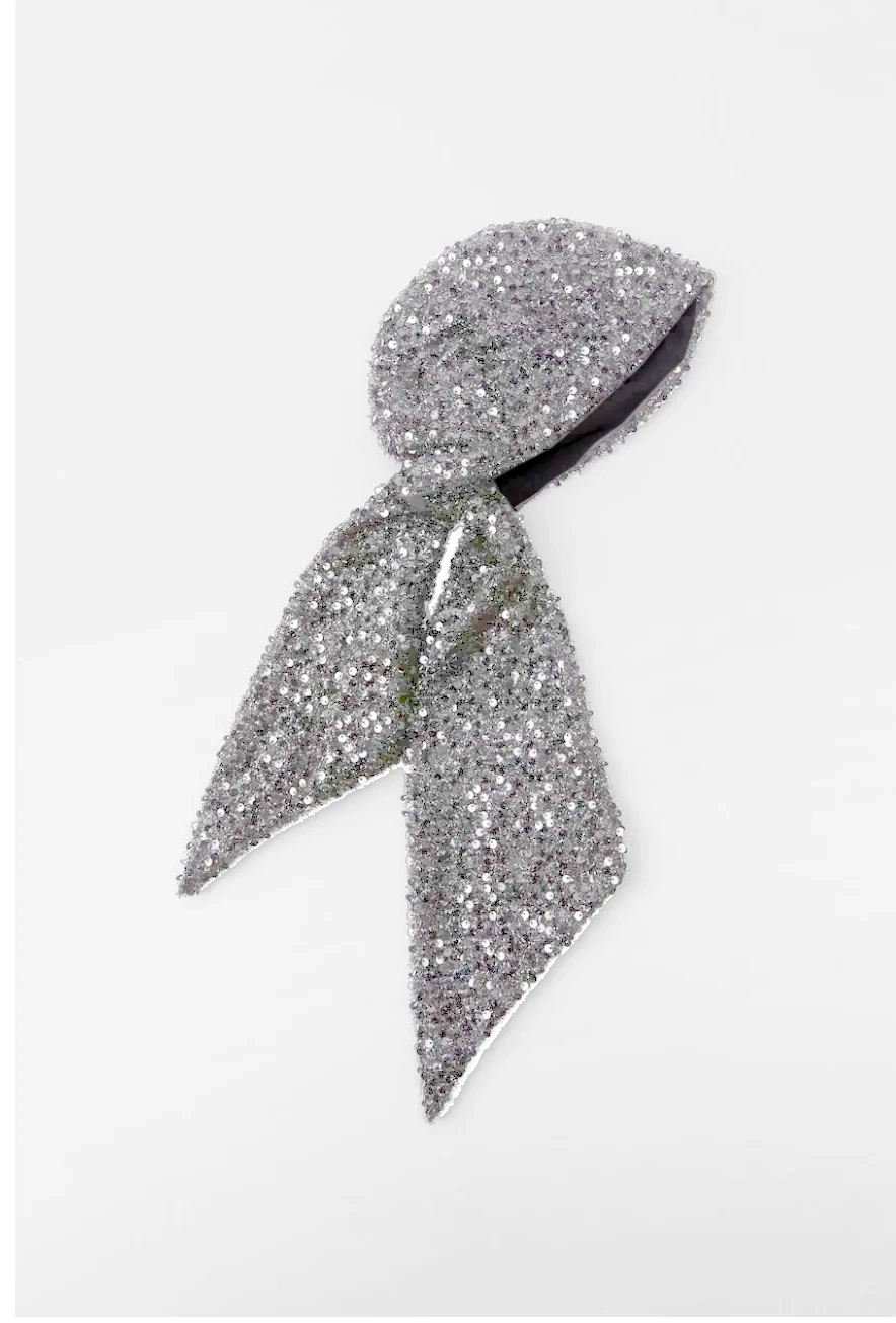 BEADED SEQUIN BANDANA SILVER
