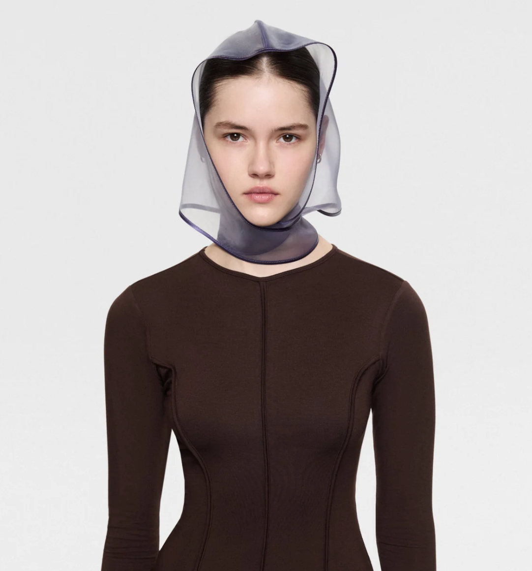 Organza Babushka Bonnet Oyster Deep Purple