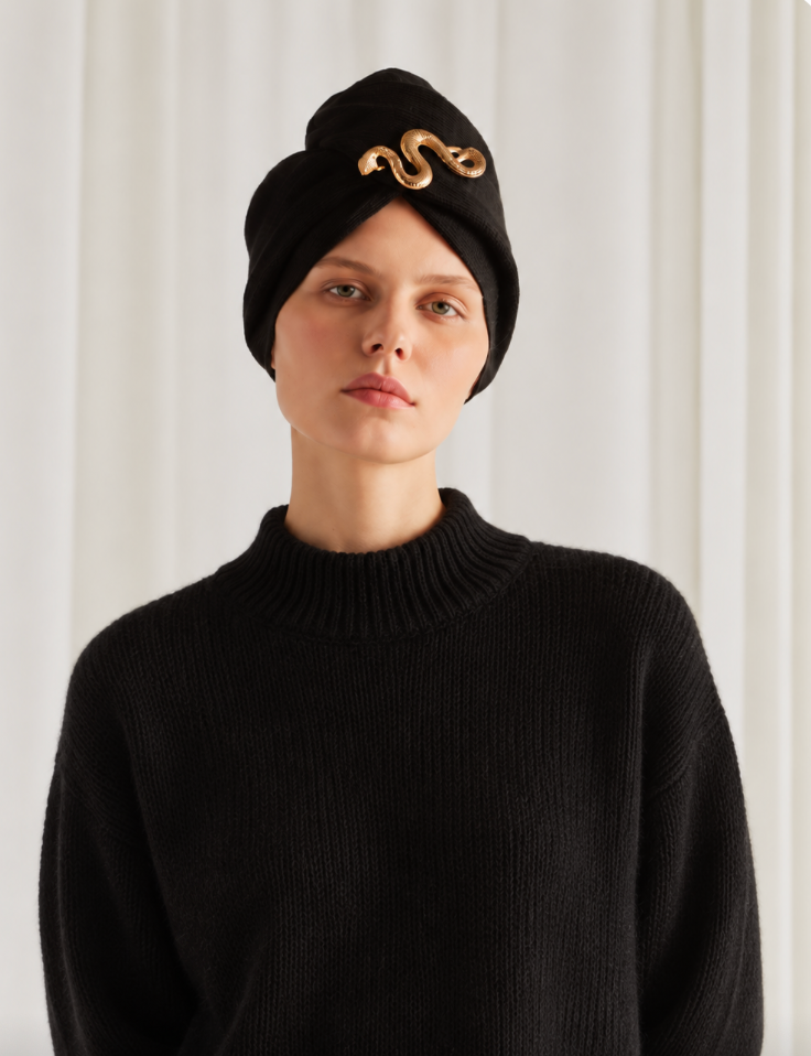 JEWELED TWIST BUTTON WRAP TURBAN