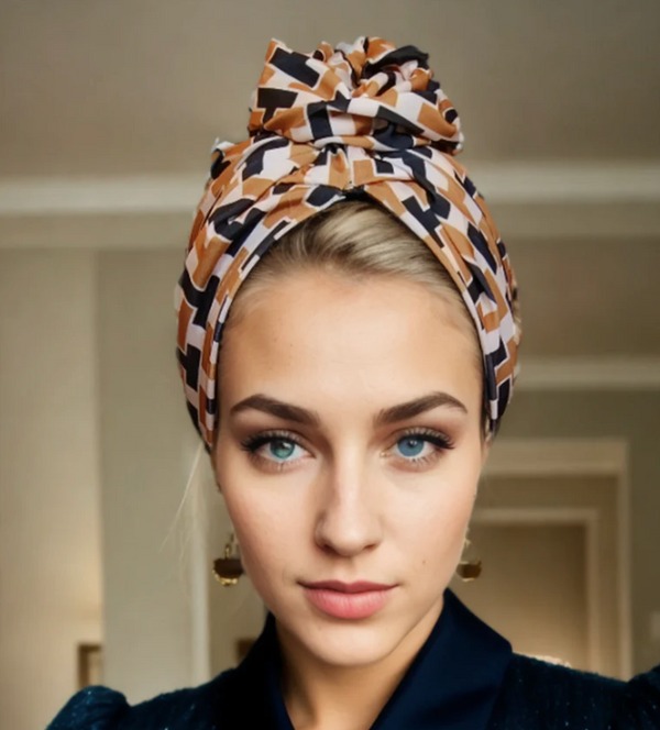 Square Print Satin Messy Bun