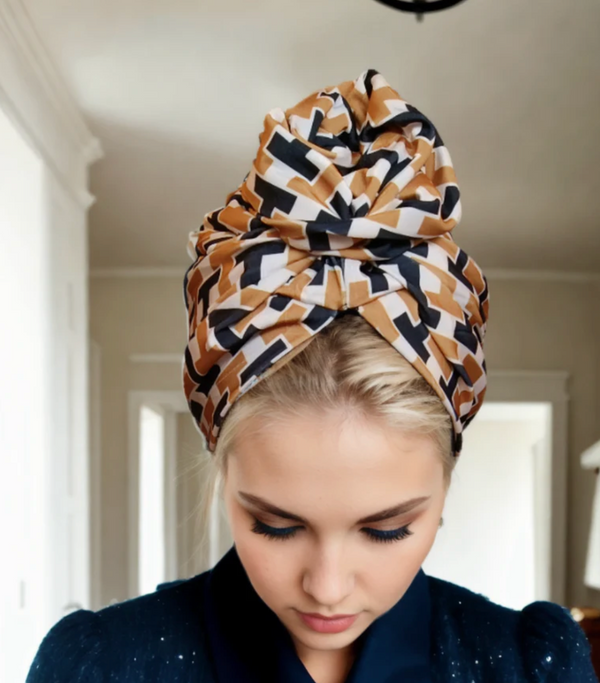 Square Print Satin Messy Bun