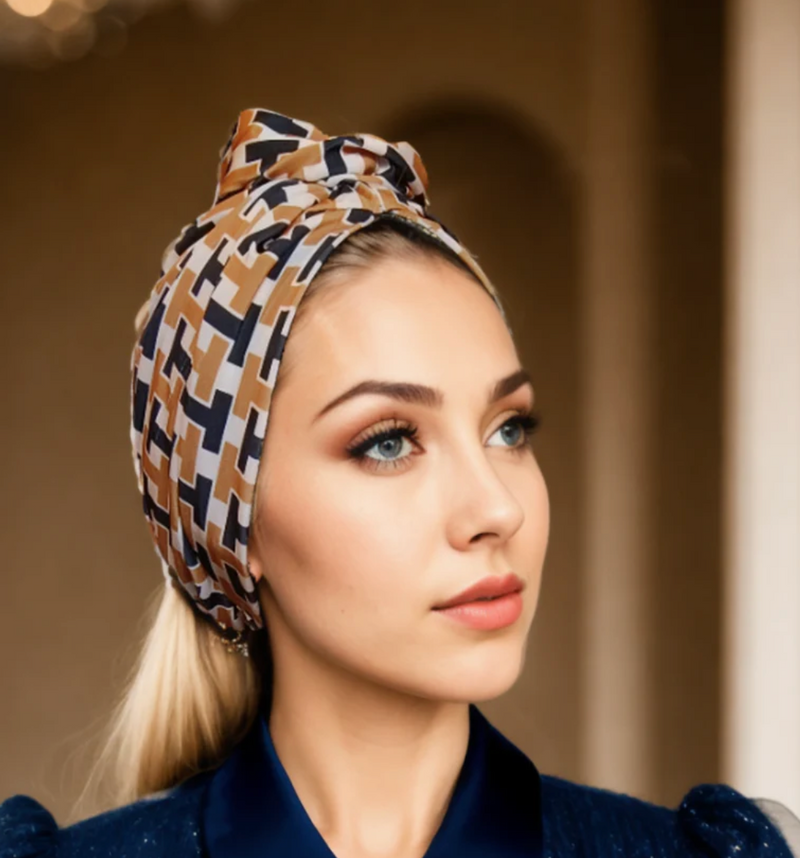 Square Print Satin Messy Bun