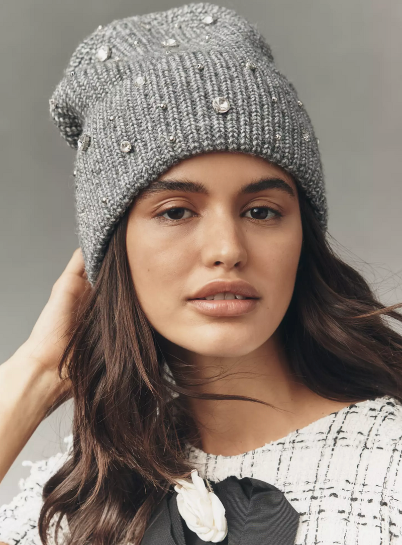 Rhinestone Beanie Grey
