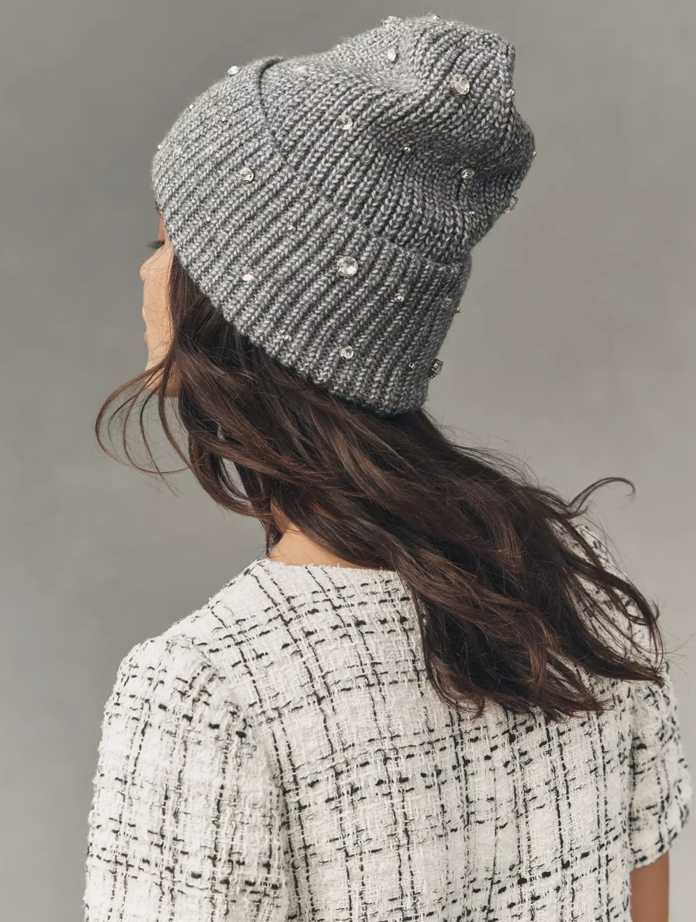 Rhinestone Beanie Grey