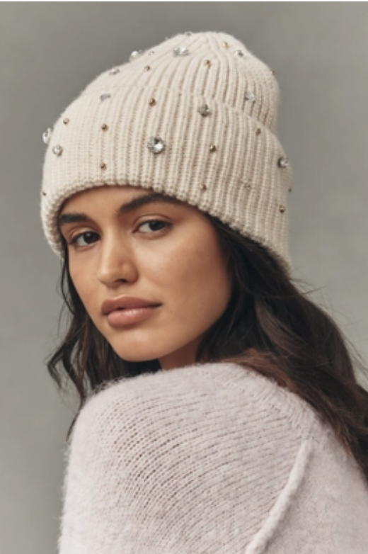 Rhinestone Beanie White