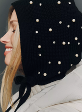 Surlaclava Pearl Knit Bonnet Hoodie Black