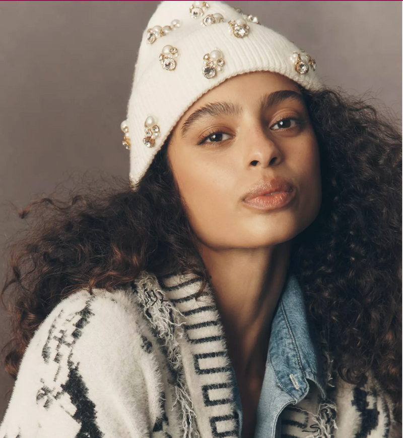 Crystal Knit Beanie White