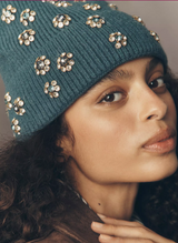 Crystal Knit Beanie Teal Blue
