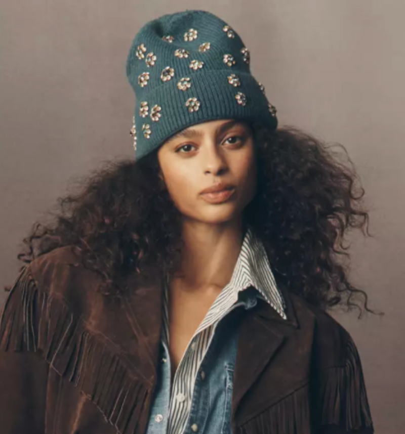 Crystal Knit Beanie Teal Blue