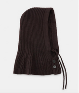 Brown knitted scarf with buttons on a white background