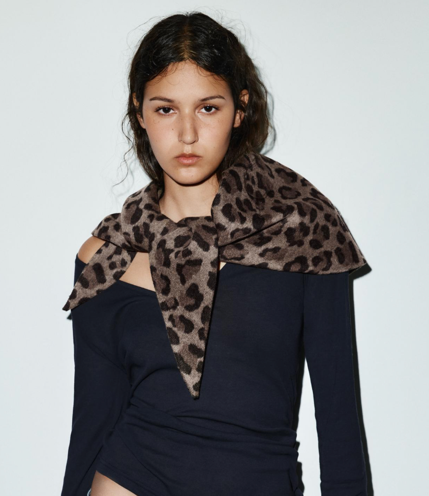 LEOPARD WOOL BANDANA Grey Brown