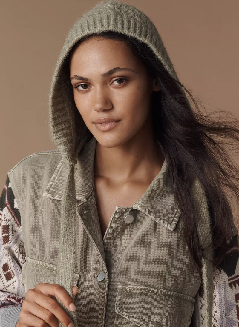 Surlaclava Front Tie Knit hoodie Green