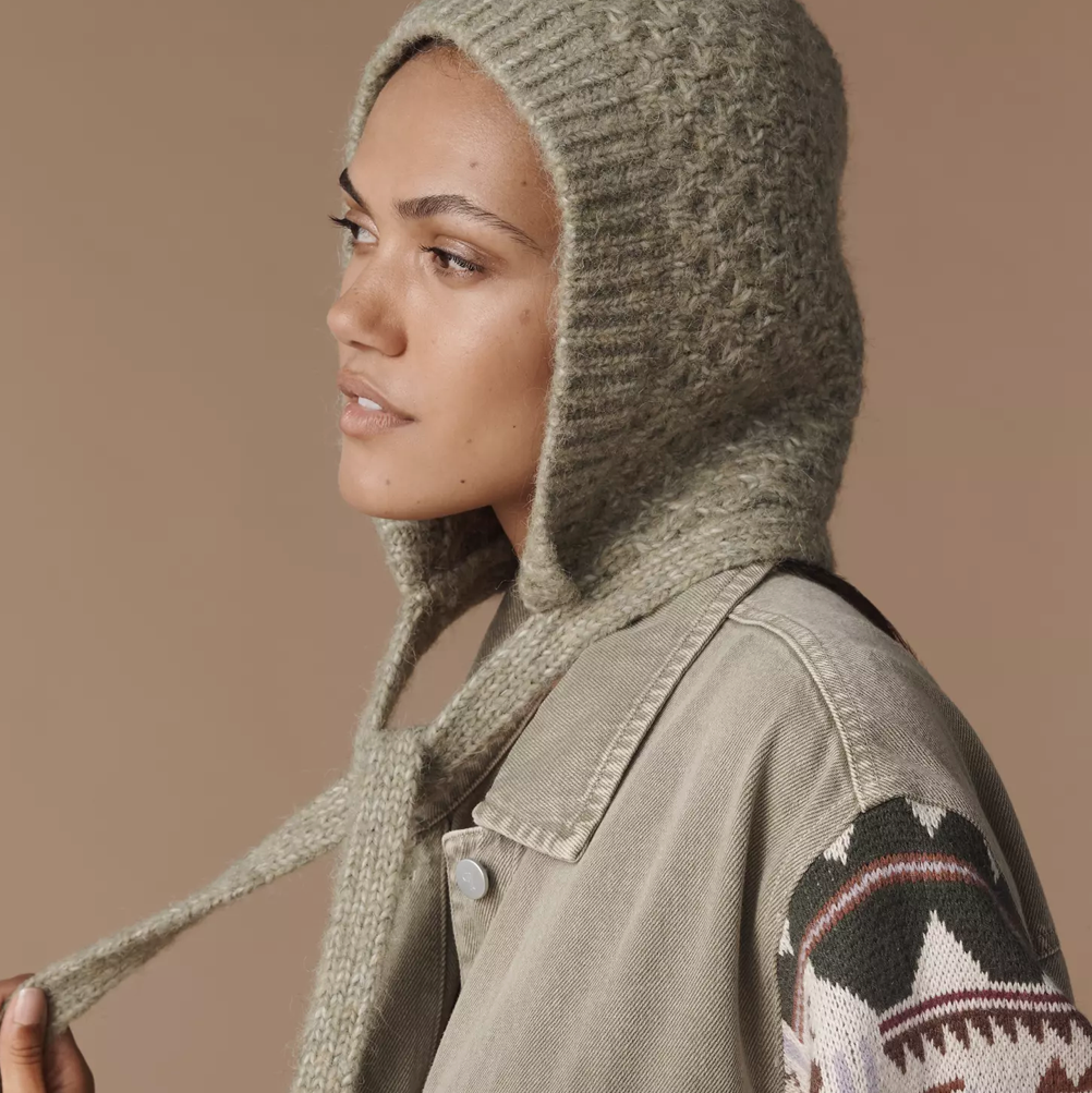Surlaclava Front Tie Knit hoodie Green