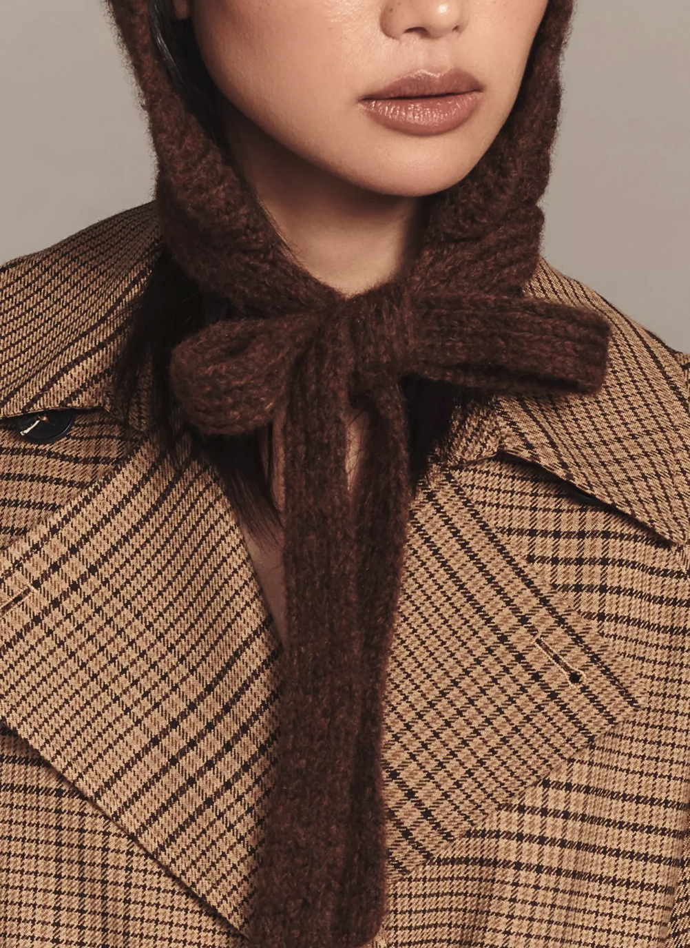 Surlaclava Front Tie Knit hoodie Brown