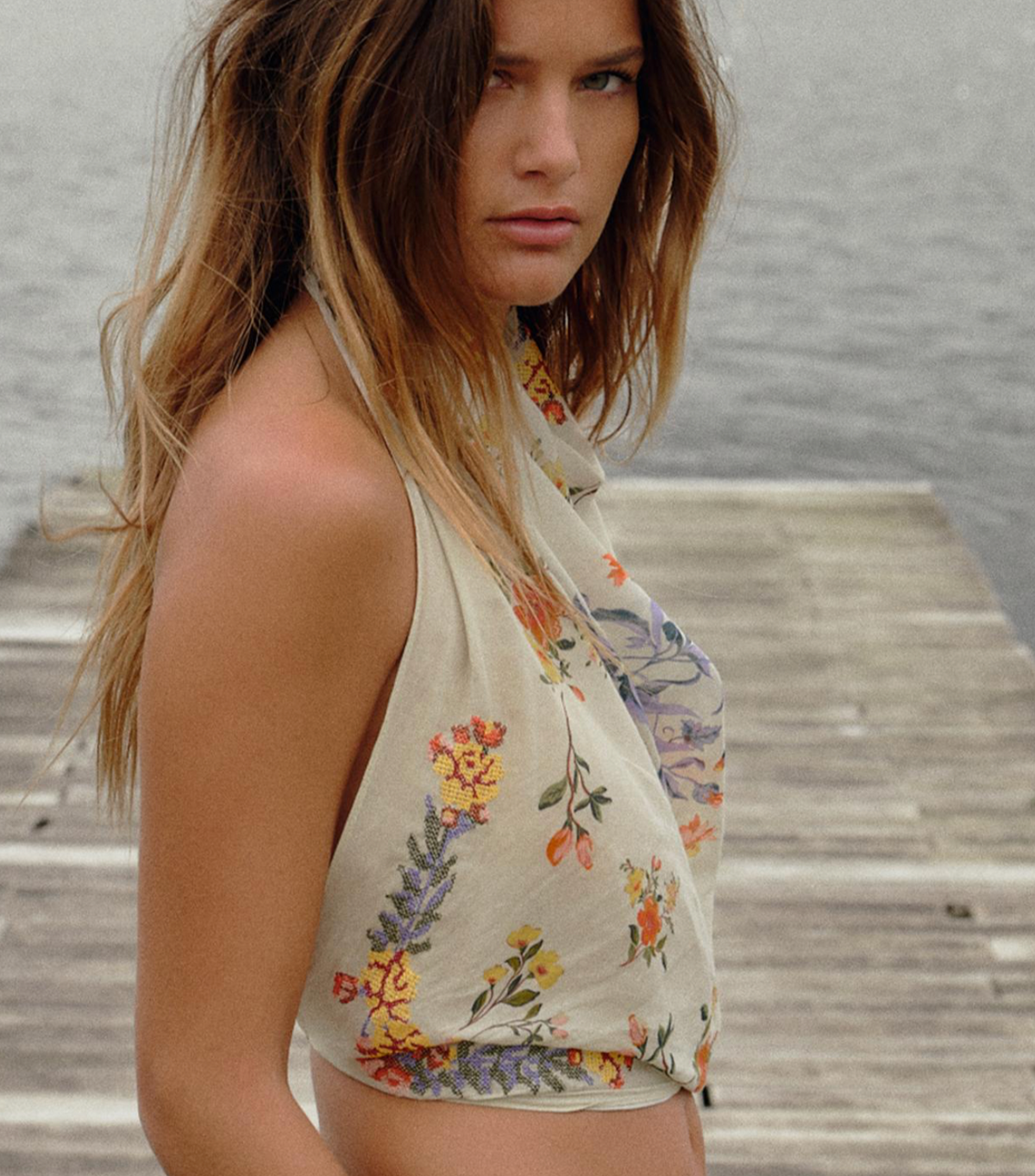 EMBROIDERED COTTON SCARF WHITE