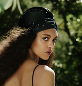 SEQUIN SATIN TWISTED TURBAN BLACK