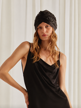 SEQUIN SATIN TWISTED TURBAN BLACK