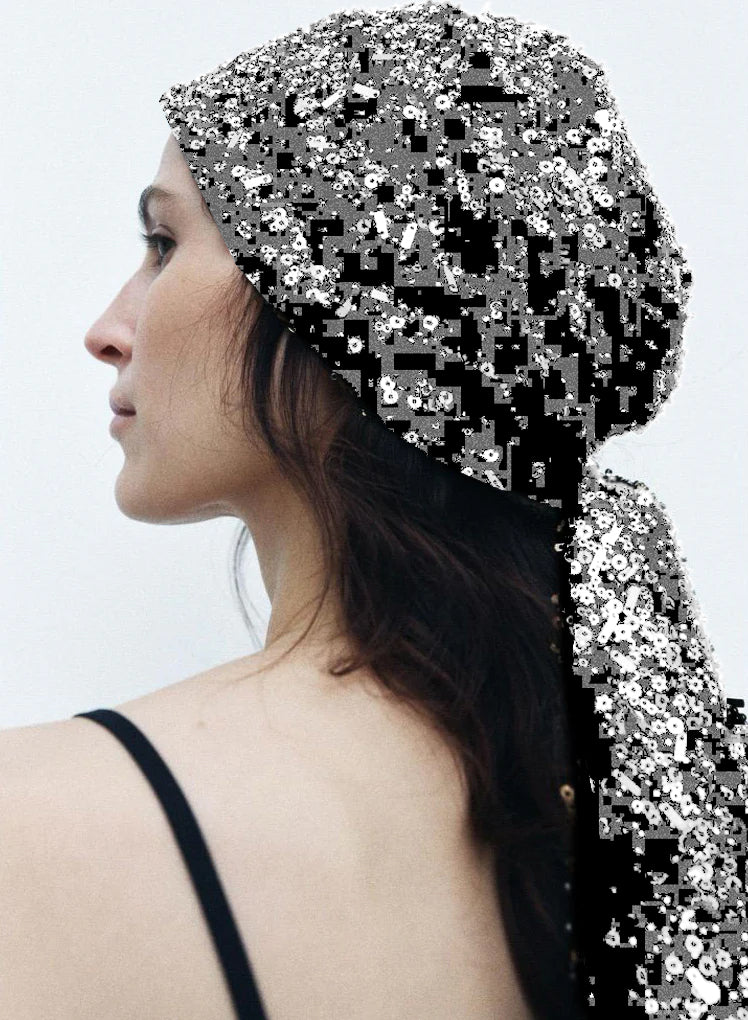 BEADED SEQUIN BANDANA SILVER