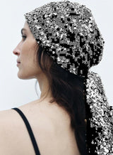 BEADED SEQUIN BANDANA SILVER