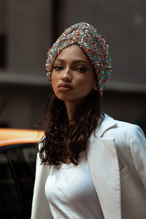 SEQUINED TWISTED PASTEL TURBAN
