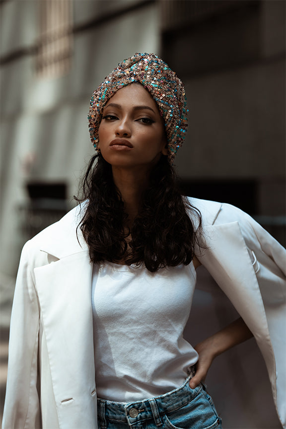 SEQUINED TWISTED PASTEL TURBAN