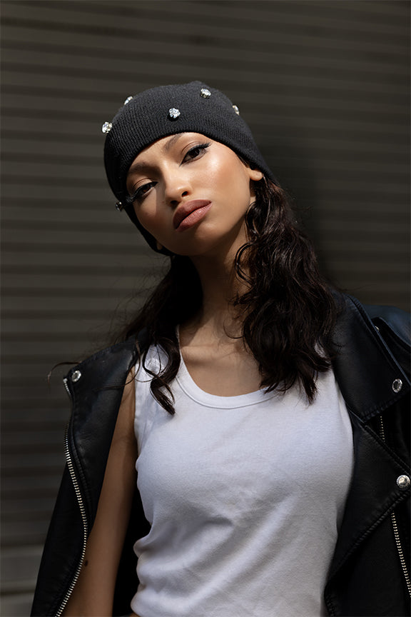 Crystal Black Wool Beanie