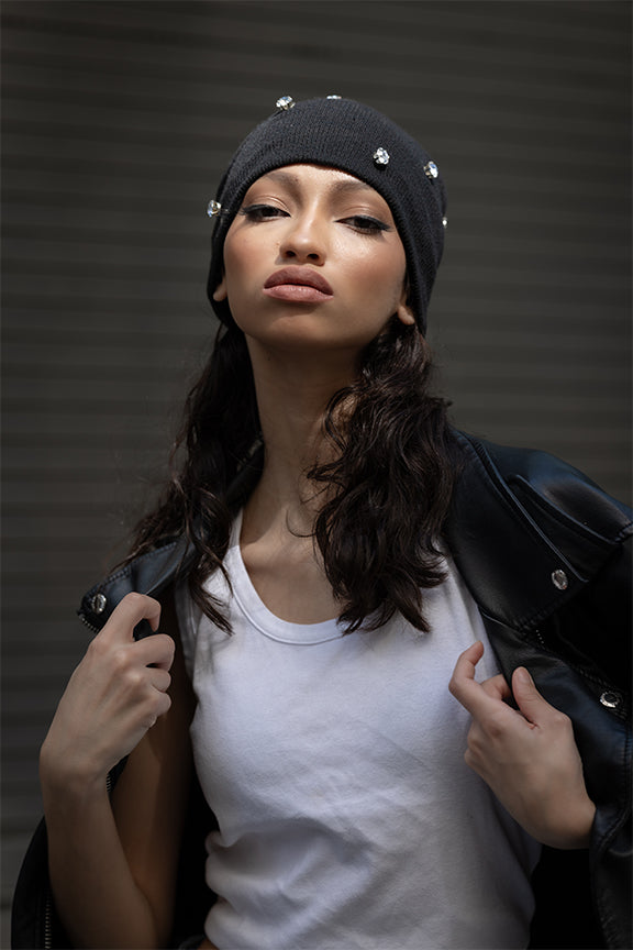 Crystal Black Wool Beanie