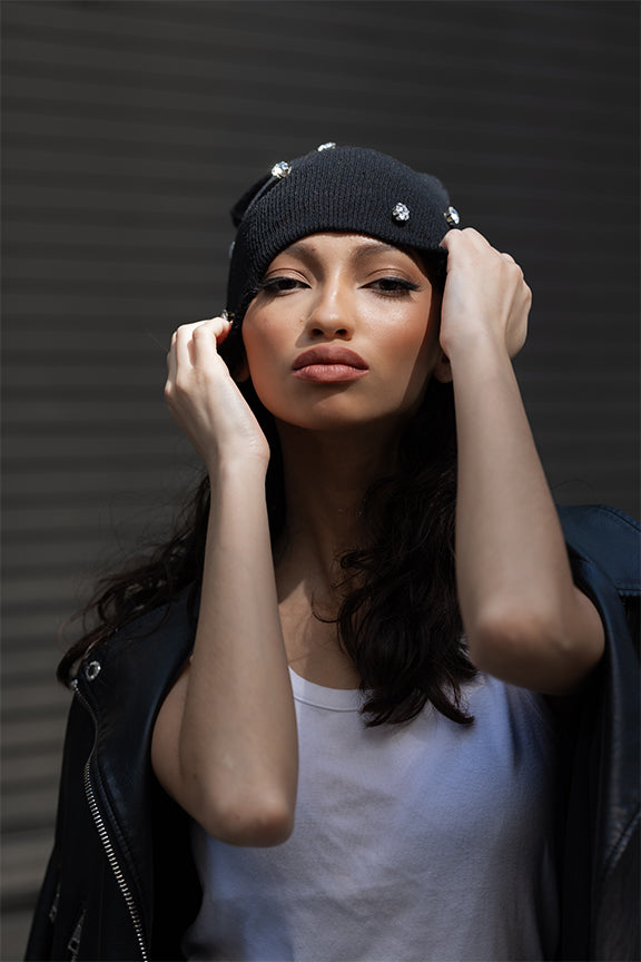 Crystal Black Wool Beanie