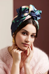 WIRE FULL CAP TURBAN BLUE FLORAL