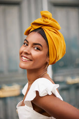 WIRE FULL CAP TURBAN PETAL MUSTARD