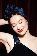 AFRICAN WIRE SILK TURBAN NAVY