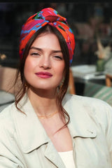 WIRE FULL CAP TURBAN RED FLORAL
