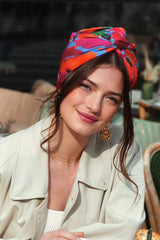WIRE FULL CAP TURBAN RED FLORAL