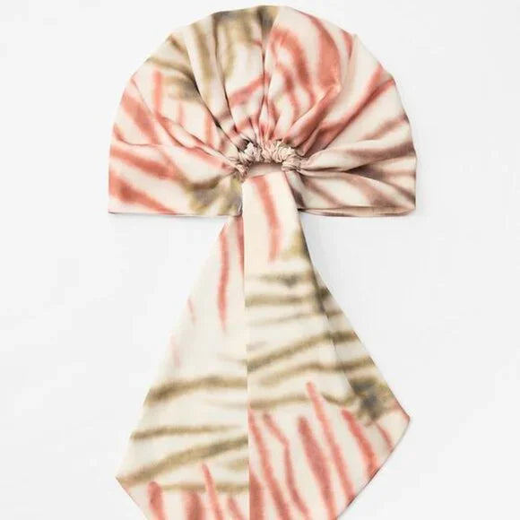PRE-TIED SATIN BANDANA WRAP BEIGE ZEBRA