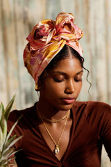 WIRE FULL CAP TURBAN MUSTARD PINK  ROSE ANNA