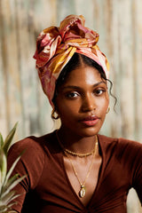 WIRE FULL CAP TURBAN MUSTARD PINK  ROSE ANNA
