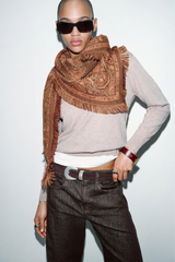 FRINGED LEATHER SCARF BROWN