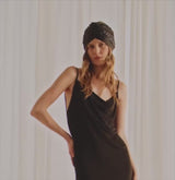 SEQUIN SATIN TWISTED TURBAN BLACK