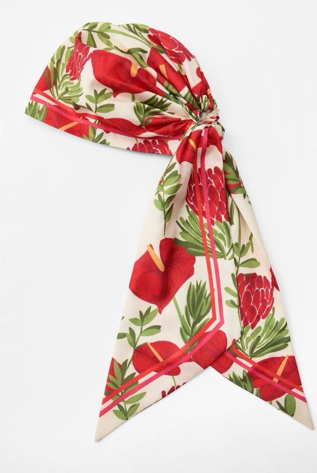 PRE-TIED SATIN BANDANA WRAP RED ROSE