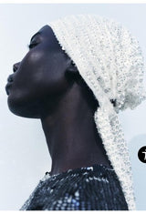 BEADED SEQUIN BANDANA WHITE